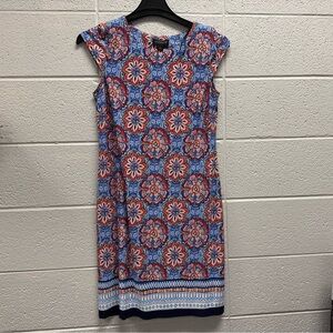 Liz Claiborne Floral Shift Dress Blue Red Print Size 6